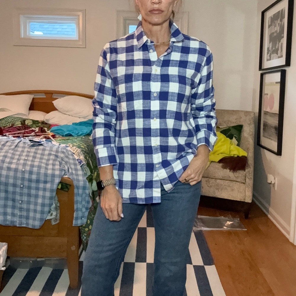 J. Crew flannel Navy and White Plaid Shirt